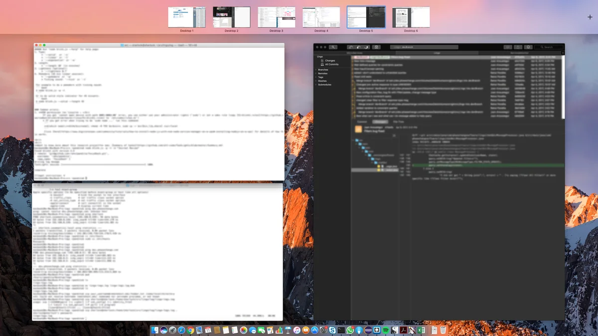 Multiple desktop screens showing various windows and applications